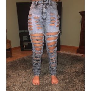 Distressed Blue Jeans